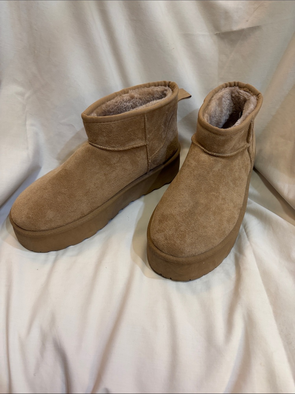 Slip-On Shearling-Lined Platform Slipper Boot - Tan